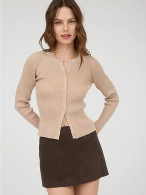 Ribbed Button-Front Women's Sweater Cardigan - Taupe